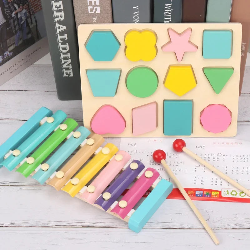 Montessori Wooden 8 Tones Multicolor Xylophone Wood Musical Instrument Toys For Baby Kids Puzzles Early Learning Games