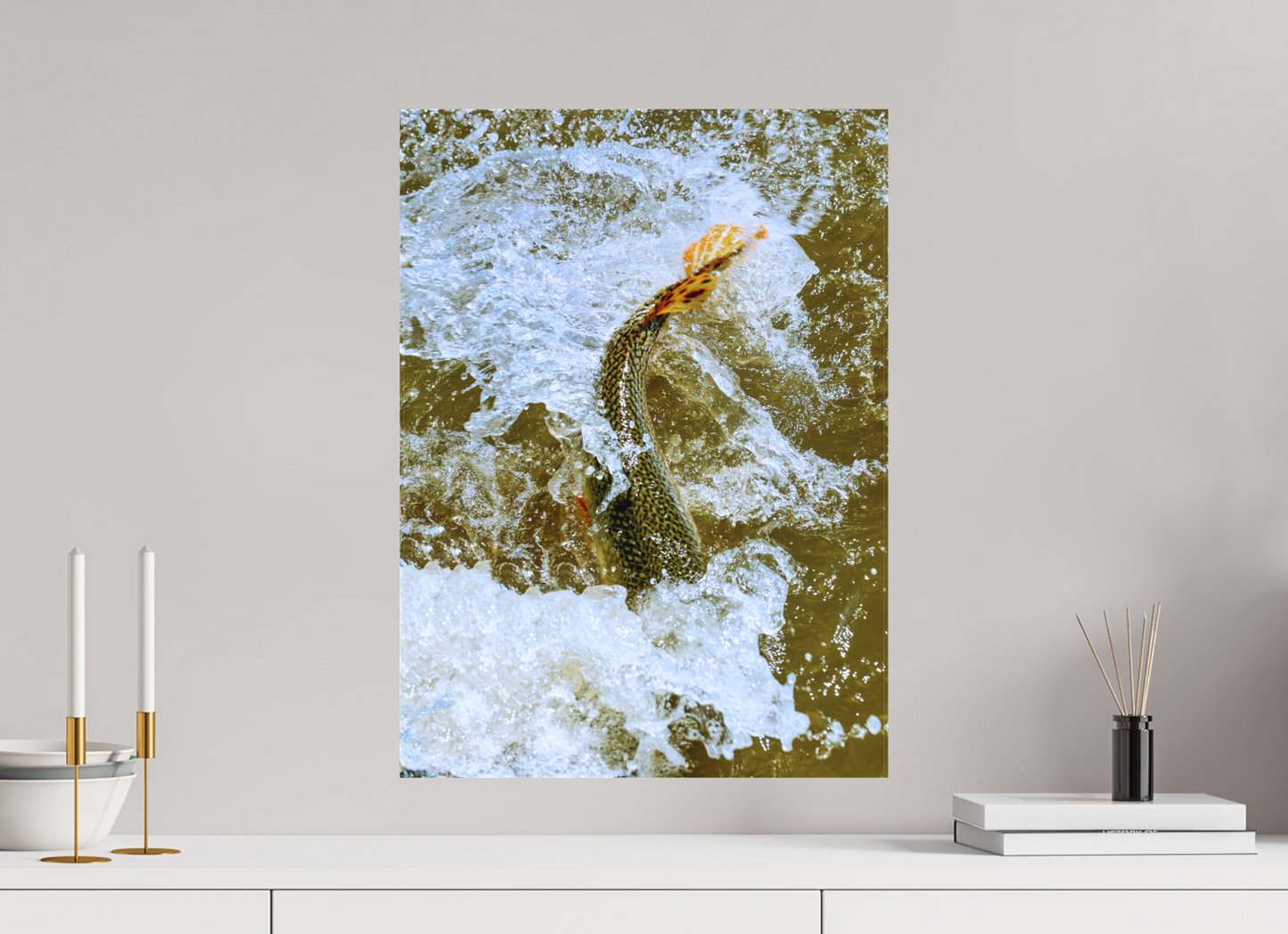 16 x 22″, LAGUNA Canvas Gallery Wrap 1.57in Trout Fight in White Water — Collection 09, The Fight Handle: trout-fight-white-water