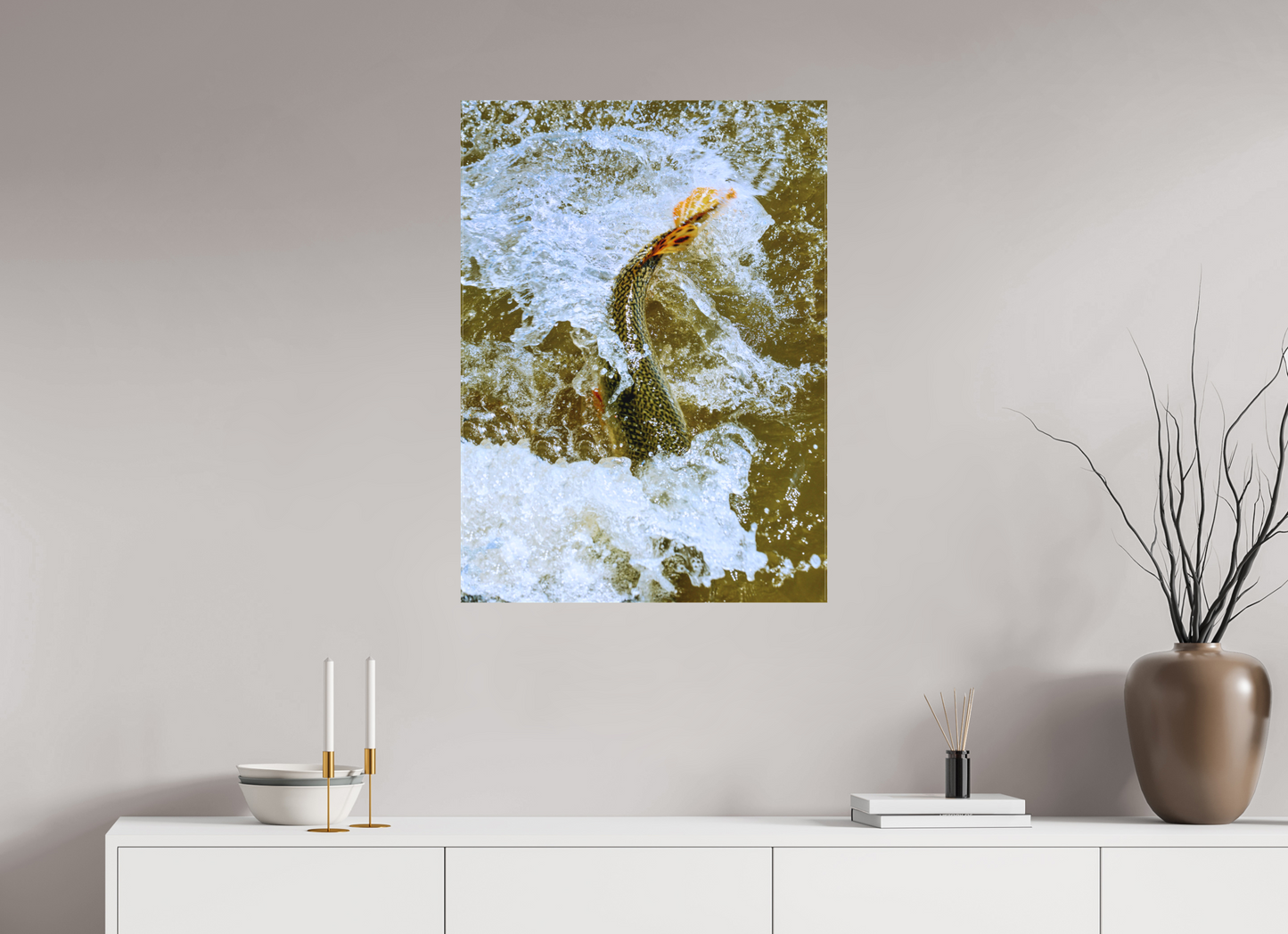 24 x 33″, LAGUNA Canvas Gallery Wrap 1.57in Trout Fight in White Water — Collection 09, The Fight Handle: trout-fight-white-water